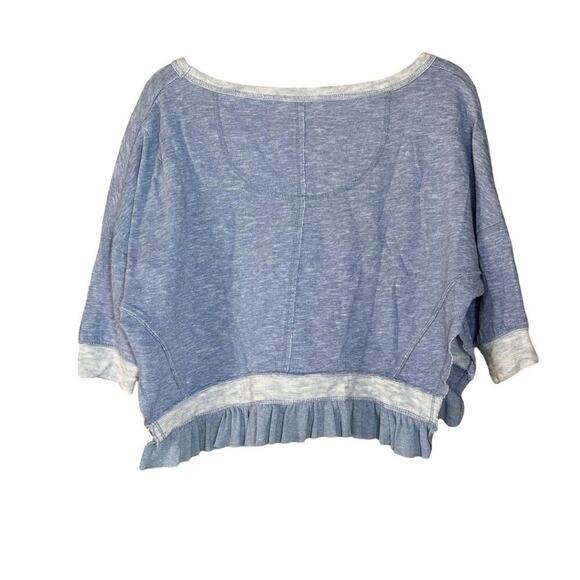 Poof Blue/Grey Cropped Quarter Sleeve Ruffle Hem Slit Side Sweatshirt Material - Picture 2 of 5